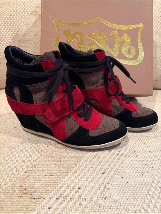 Ash Shoes - Ash Wedge Sneaker - Red, Black & Brown Suede